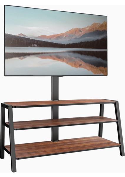 Tv Dolabı 37–70", 35 kg Taşıma, Ayarlanabilir Yükseklik, 3 Ahşap Raf