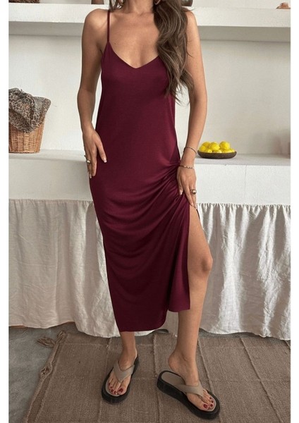 Kadın Siyah Asansör Askılı Çift Yırtmaçlı Helen Elbise fiyatları