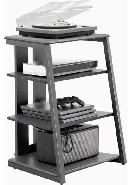 Ayarlanabilir Hifi Raf, Ahşap ve Çelik Pikap Masası, 4 Raflı Kompakt Sistem