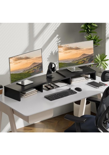 Çift Ahşap Monitör Standı, Ayarlanabilir & Döndürülebilir modelleri