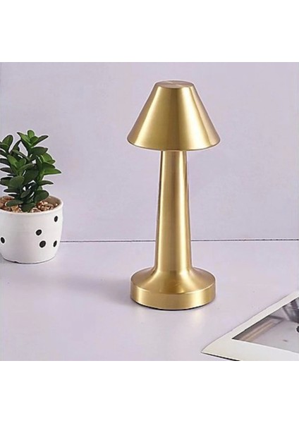 Çatı Model Gold Renk Şarjlı Dokunmatik 3 Renkli LED Masa Lambası (4887)