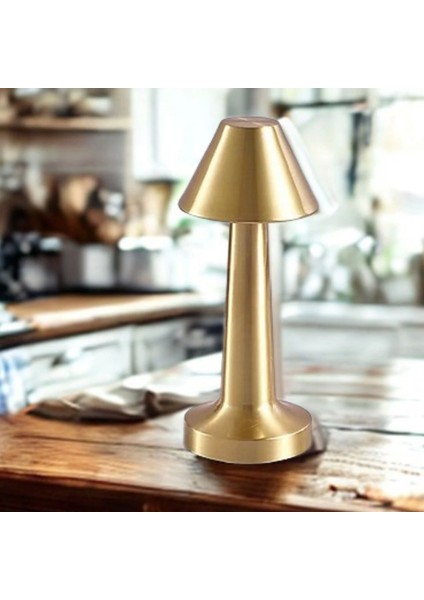 Çatı Model Gold Renk Şarjlı Dokunmatik 3 Renkli LED Masa Lambası (4887) indirimleri