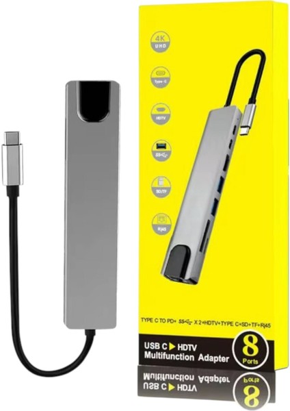 Macbook Pro Air USB Type-C Hub Dönüştürücü Çevirici Çoklayıcı USB HDMI Micro Sd 8 Girişli
