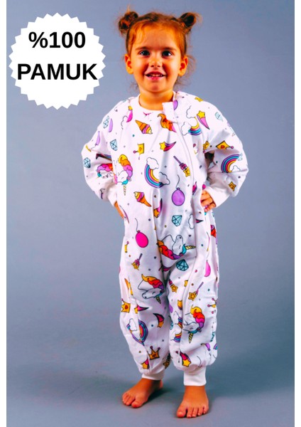 Kışlık Uzun Kol Çift Kat %100 Pamuk Pazen Unicorn Cocuk Bebek Uyku Tulumu