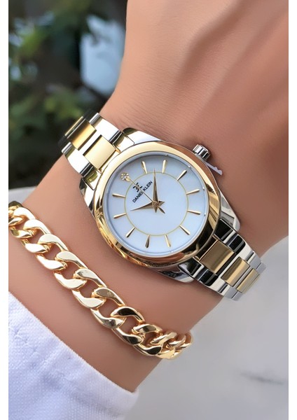 Gold Gümüş Renk Çelik Kadın Kol Saati 3 Atm Su Geçirmezlik Bileklik Hediyeli