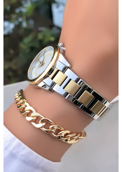 Gold Gümüş Renk Çelik Kadın Kol Saati 3 Atm Su Geçirmezlik Bileklik Hediyeli fırsatları