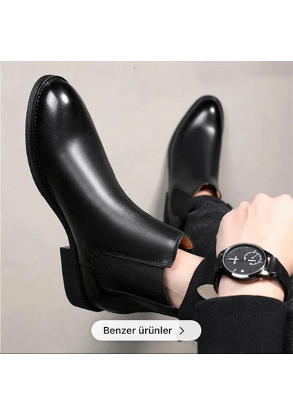 Black Gustavo %100 Hakiki Deri Garantili Erkek Chealse Bot modelleri