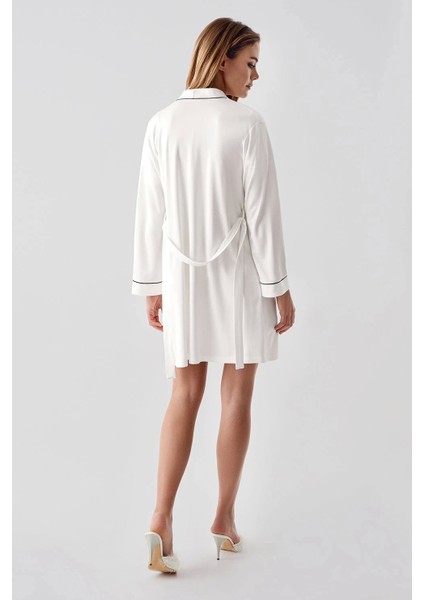 324 Ekru Sabahlıklı Şortlu 4'lü Kadın Pijama Takımı