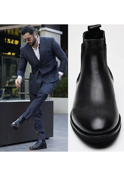 %100 Hakiki Deri Garantili Siyah Chealse Erkek Bot