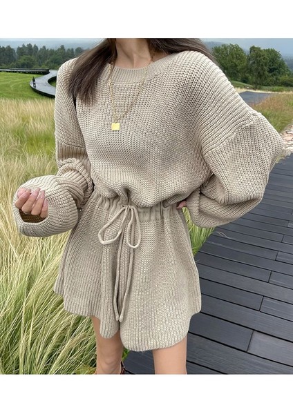 Büzgülü Düşük Kol Çelik Örme Tek Parça Triko Tulum