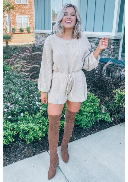 Büzgülü Düşük Kol Çelik Örme Tek Parça Triko Tulum indirimleri