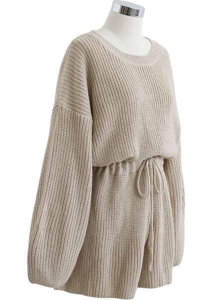 Büzgülü Düşük Kol Çelik Örme Tek Parça Triko Tulum