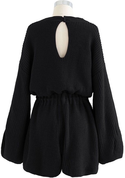 Büzgülü Düşük Kol Çelik Örme Tek Parça Triko Tulum