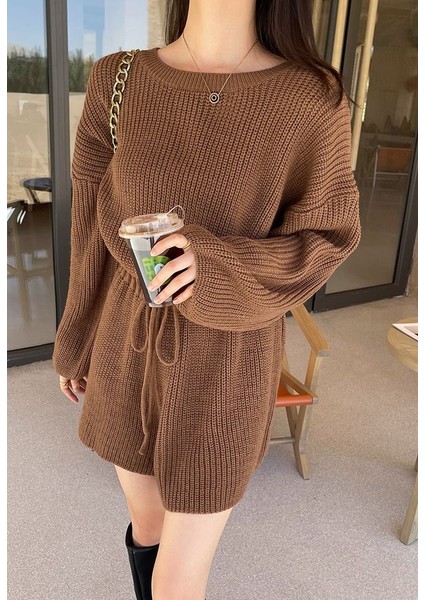 Büzgülü Düşük Kol Çelik Örme Tek Parça Triko Tulum