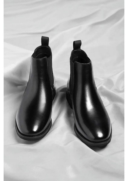 %100 Hakiki Deri Siyah Erkek Kışlık Boğazlı Bot Chealse Model