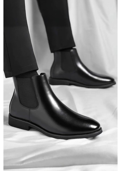 %100 Hakiki Deri Siyah Erkek Kışlık Boğazlı Bot Chealse Model fırsatları