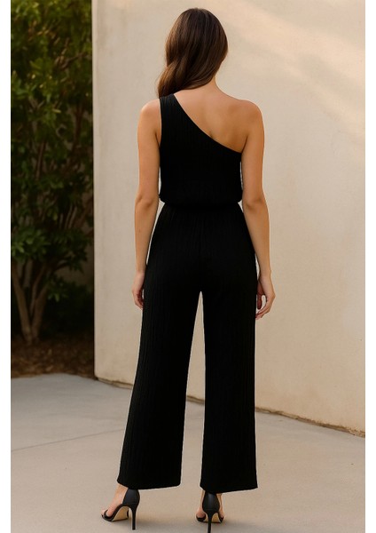 Kadın Siyah Tek Omuzlu Şık Bluz & Geniş Paça Pantolon Ikili Takım fiyatları