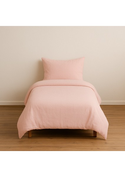 Tek Kişilik Düz Renk Pudra Nevresim + Yastık Kılıfı