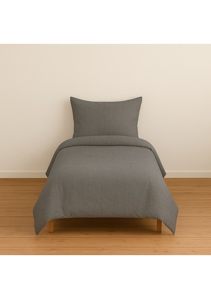 Tek Kişilik Düz Renk Antrasit Nevresim + Yastık Kılıfı Kılıfı