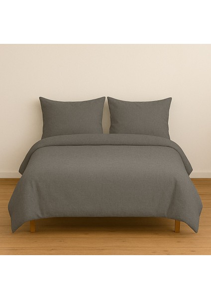 Çift Kişilik Düz Renk Antrasit Nevresim + 2 Adet Yastık Kılıfı