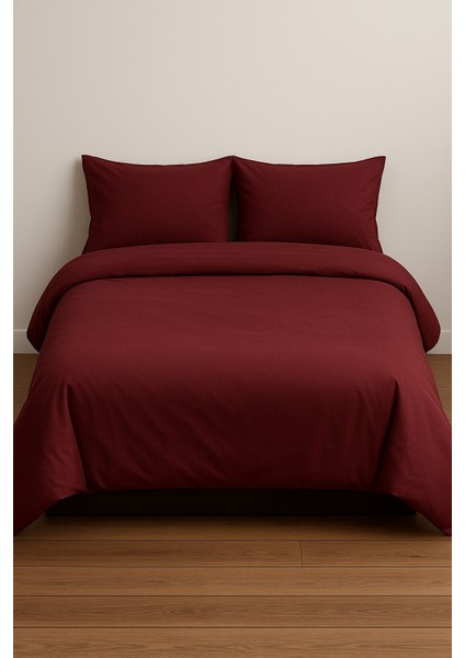 Çift Kişilik Düz Renk Bordo Nevresim + 2 Adet Yastık Kılıfı
