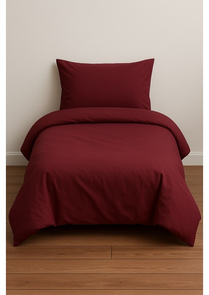 Tek Kişilik Düz Renk Bordo Nevresim + Yastık Kılıfı