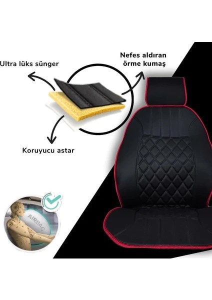Toyota Corolla 2000-2007 Hatchback Uyumlu Oto Koltuk Minderi Ergonomik Elegance 2'li Lüks Set Siyah Kırmızı fiyatları