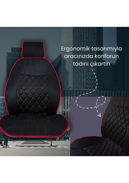 Toyota Corolla 2000-2007 Hatchback Uyumlu Oto Koltuk Minderi Ergonomik Elegance 2'li Lüks Set Siyah Kırmızı fırsatları