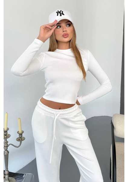 Kadın Bisiklet Yaka Uzun Kollu Basic Ikili Takım Beyaz - 26K 2541 modelleri