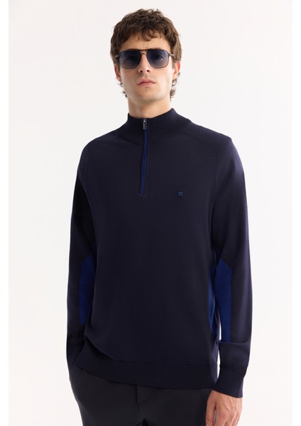 Erkek Lacivert Dik Yaka Fermuarlı Rayon Tüylenmeyen Triko Regular Fit Kazak A52Y5020 fiyatları