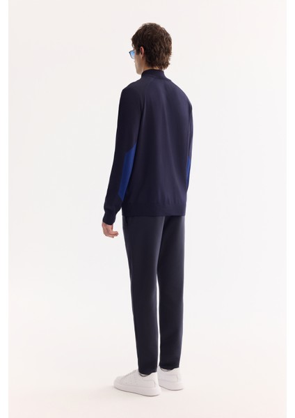 Erkek Lacivert Dik Yaka Fermuarlı Rayon Tüylenmeyen Triko Regular Fit Kazak A52Y5020