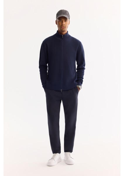 Erkek Lacivert Dik Yaka Fermuarlı Pamuklu Soft Touch Dokulu Regular Fit Hırka A52Y5181 indirimleri