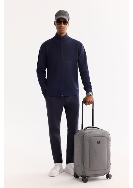 Erkek Lacivert Dik Yaka Fermuarlı Pamuklu Soft Touch Dokulu Regular Fit Hırka A52Y5181