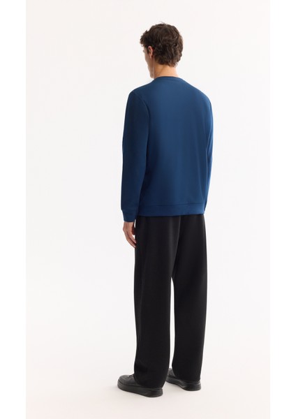 Erkek Petrol Mavi Bisiklet Yaka Pamuklu Bi-Stretch Basic Regular Fit Sweatshirt A52Y1328 indirimleri