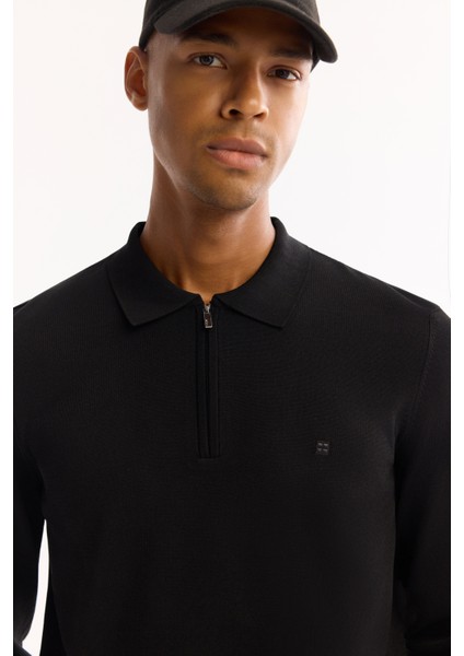 Erkek Siyah Polo Yaka Rayon Tüylenmeyen Basic Triko Regular Fit Kazak B005150 fiyatları