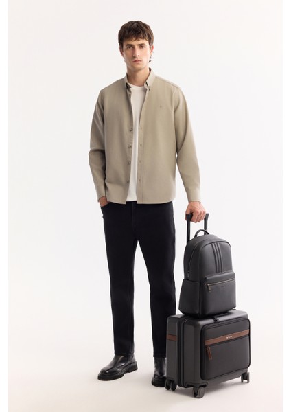 Erkek Vizon Düğmeli Yaka Pamuklu Soft Touch Regular Fit Gömlek B002036