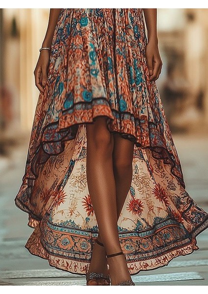 Kadın Askılı Derin Göğüs Detaylı Asimetrik Detaylı Süprem Elbise modelleri