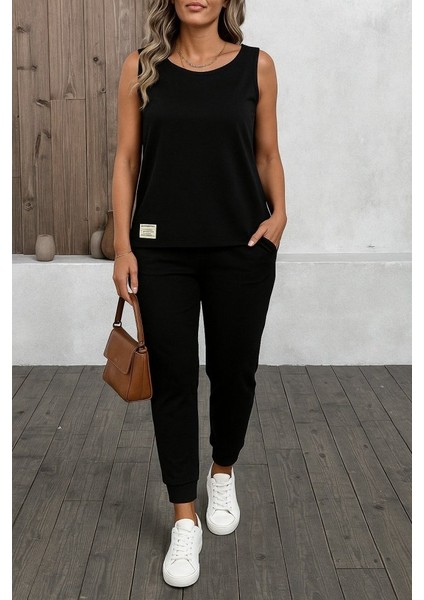 Kadın Askılı Yuvarlak Yaka Viskon Iki Iplik Bluz ve Eşofman Altı Ikili Takım