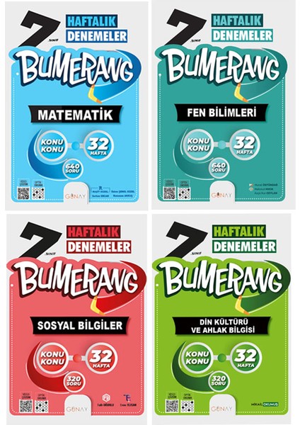 7. Sınıf Bumerang Serisi 32 Haftalık Denemeler Matematik Fen Bilimleri Sosyal Bilgiler Din Kültürü Seti 2026 Güncel Basım