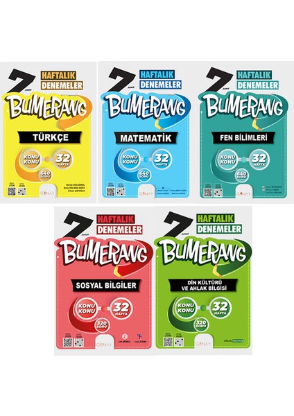 7. Sınıf Bumerang Serisi 32 Haftalık Denemeler Türkçe Matematik Fen Bilimleri Sosyal Bilgiler Din Kültürü Seti 2026 Güncel Basım