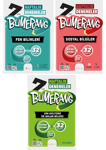 7. Sınıf Bumerang Serisi 32 Haftalık Denemeler Fen Bilimleri Sosyal Bilgiler Din Kültürü Seti 2026 Güncel Basım