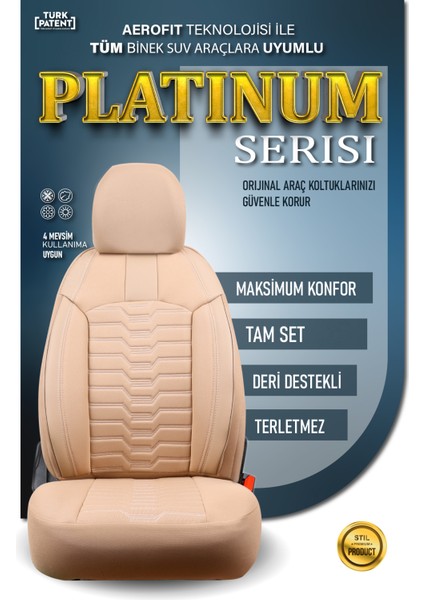 Renault Kangoo E-Tech 2+1 Parçalı Lüx Deri Detaylı Oto Koltuk Kılıfı Ön Arka Takım Platınum Bej fiyatları