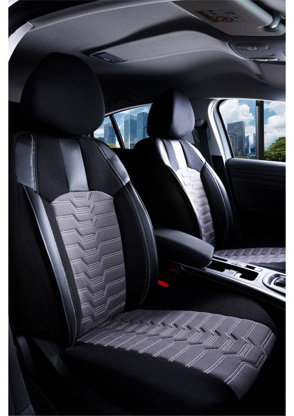 Fiat Doblo Combi 2+1 Parçalı Lüx Deri Detaylı Oto Koltuk Kılıfı Ön Arka Takım Platınum Füme Siyah