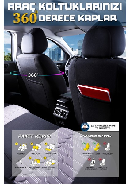 Fiat Doblo Combi 2+1 Parçalı Lüx Deri Detaylı Oto Koltuk Kılıfı Ön Arka Takım Platınum Füme Siyah