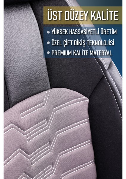 Fiat Doblo Combi 2+1 Parçalı Lüx Deri Detaylı Oto Koltuk Kılıfı Ön Arka Takım Platınum Füme Siyah