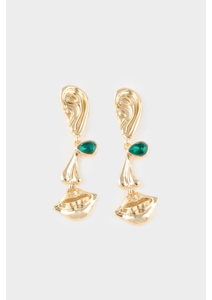 Kadın Yeşil Taşlı Sallantılı Gold Küpe G0175AXNS