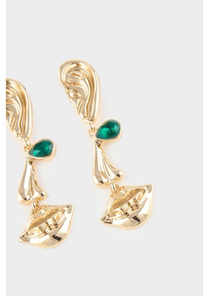 Kadın Yeşil Taşlı Sallantılı Gold Küpe G0175AXNS fiyatları