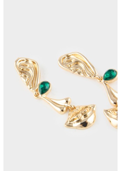 Kadın Yeşil Taşlı Sallantılı Gold Küpe G0175AXNS modelleri