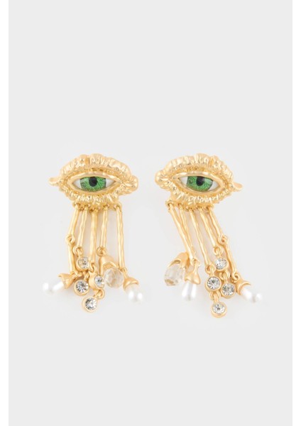 Kadın Nazar Temalı Sallantılı Gold Küpe G0172AXNS