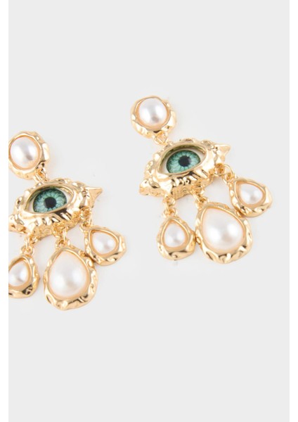 Kadın Nazar Temalı Sallantılı Gold Küpe G0173AXNS fiyatları